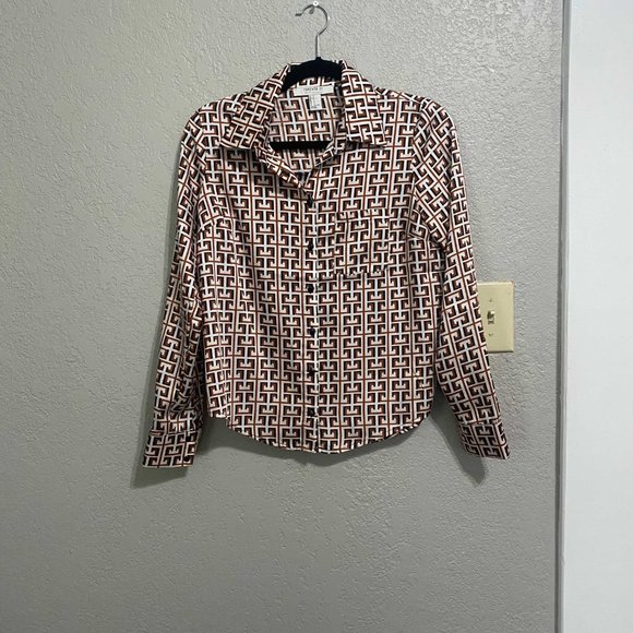 Forever 21 Contemporary Long Sleeve Button-Down Shirt 70s Pattern Small - Picture 6 of 7